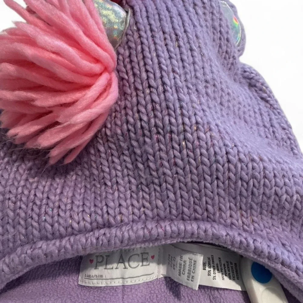 The Children's Place Unicorn Trapper Hat Kids S/M Purple Rainbow‎